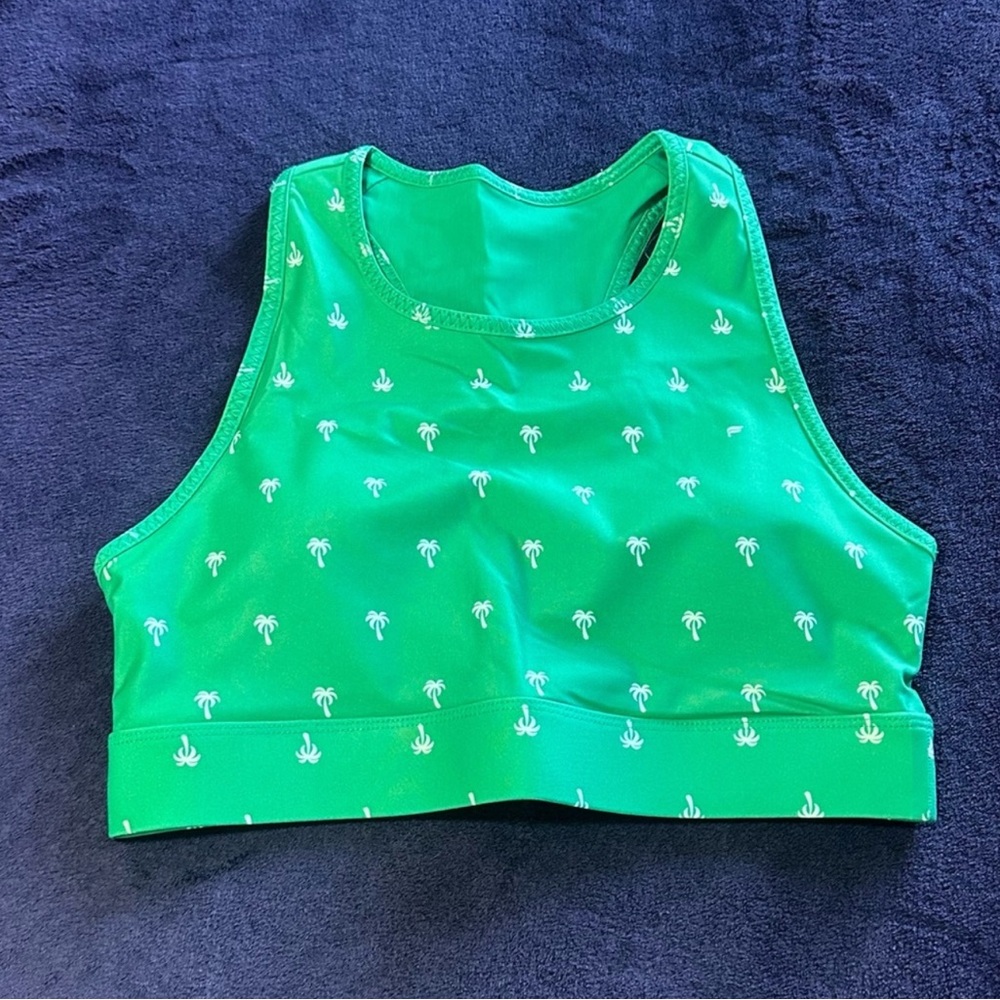 Fabletics Green Palm Print Sports Bra & Biker Short Set Sz M | NWOT - Picture 9 of 14